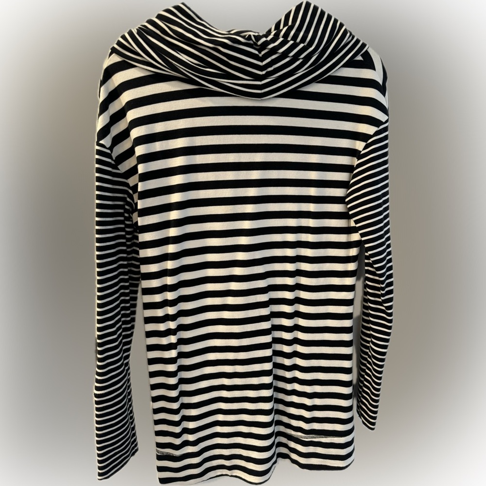 Cowl Neck Shirt Striped Black and White M